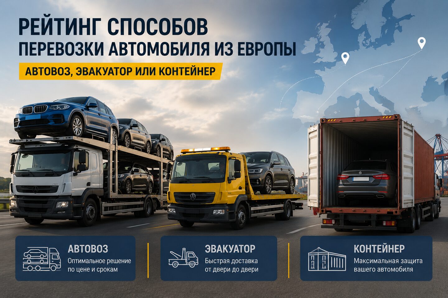 Рейтинг способов перевозки автомобиля из Европы: автовоз, эвакуатор или контейнер